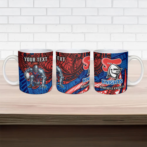 Personalised Newcastle Knights Ceramic Mug Polynesian Tribal Art Style With Armored Knight Mascot