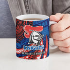 Personalised Newcastle Knights Ceramic Mug Polynesian Tribal Art Style With Armored Knight Mascot