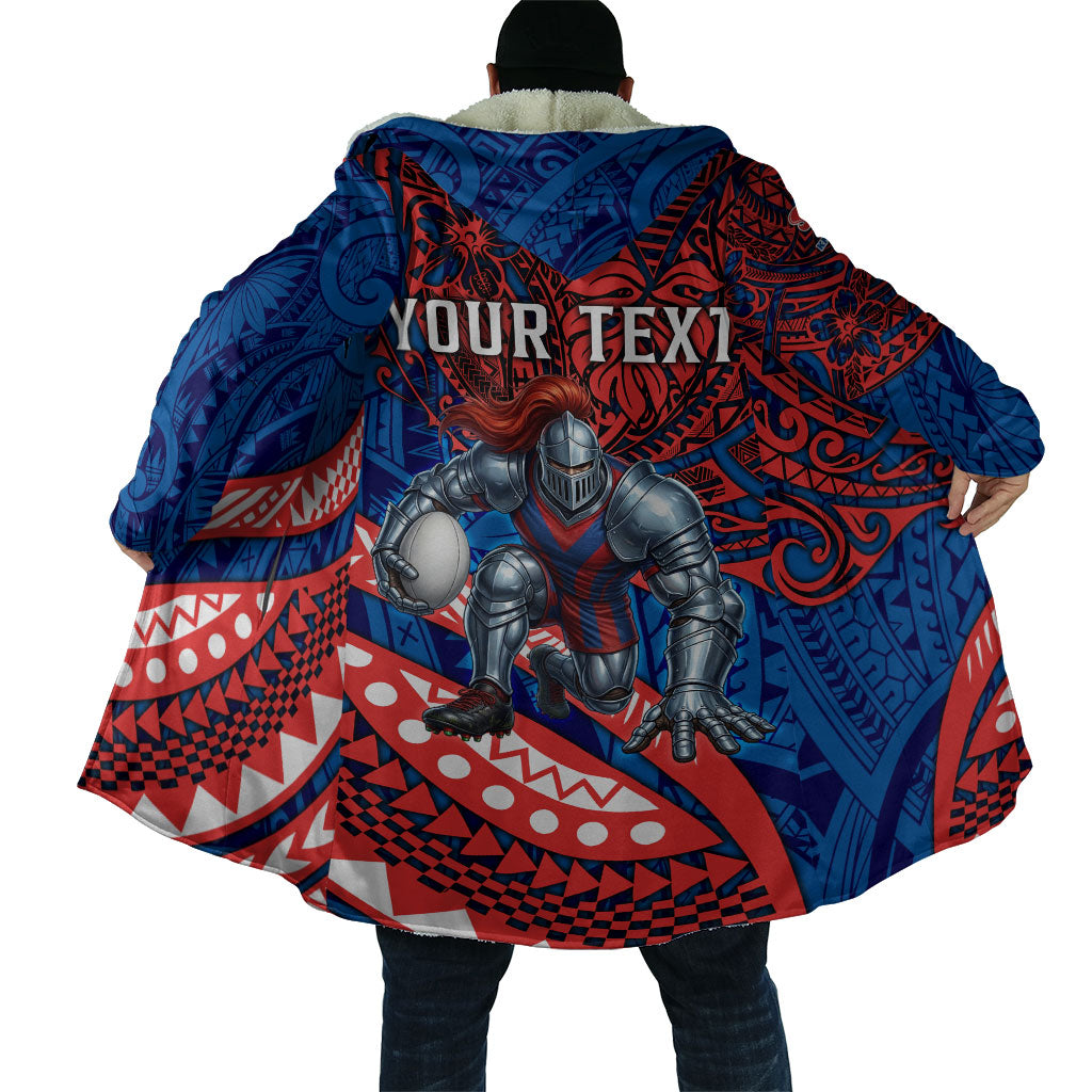 Personalised Newcastle Knights Cloak Polynesian Tribal Art Style With Armored Knight Mascot
