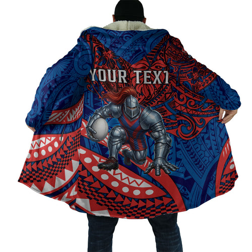 Personalised Newcastle Knights Cloak Polynesian Tribal Art Style With Armored Knight Mascot