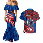 Personalised Newcastle Knights Couples Matching Mermaid Dress and Hawaiian Shirt Polynesian Tribal Art Style With Armored Knight Mascot