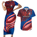 Personalised Newcastle Knights Couples Matching Short Sleeve Bodycon Dress and Hawaiian Shirt Polynesian Tribal Art Style With Armored Knight Mascot
