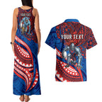 Personalised Newcastle Knights Couples Matching Tank Maxi Dress and Hawaiian Shirt Polynesian Tribal Art Style With Armored Knight Mascot