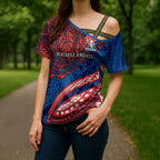 Personalised Newcastle Knights Cross Shoulder Shirt Polynesian Tribal Art Style With Armored Knight Mascot