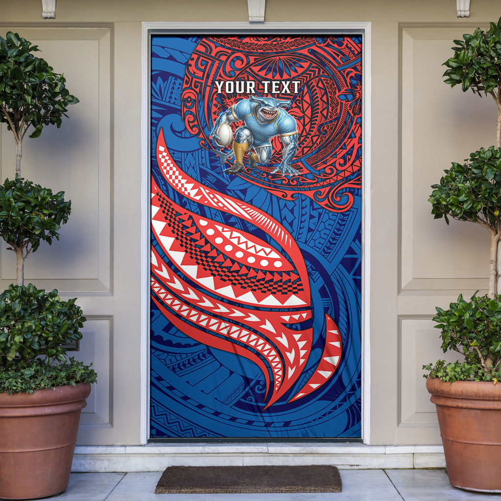Personalised Newcastle Knights Door Cover Polynesian Tribal Art Style With Armored Knight Mascot