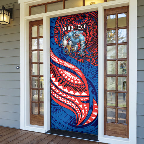 Personalised Newcastle Knights Door Cover Polynesian Tribal Art Style With Armored Knight Mascot