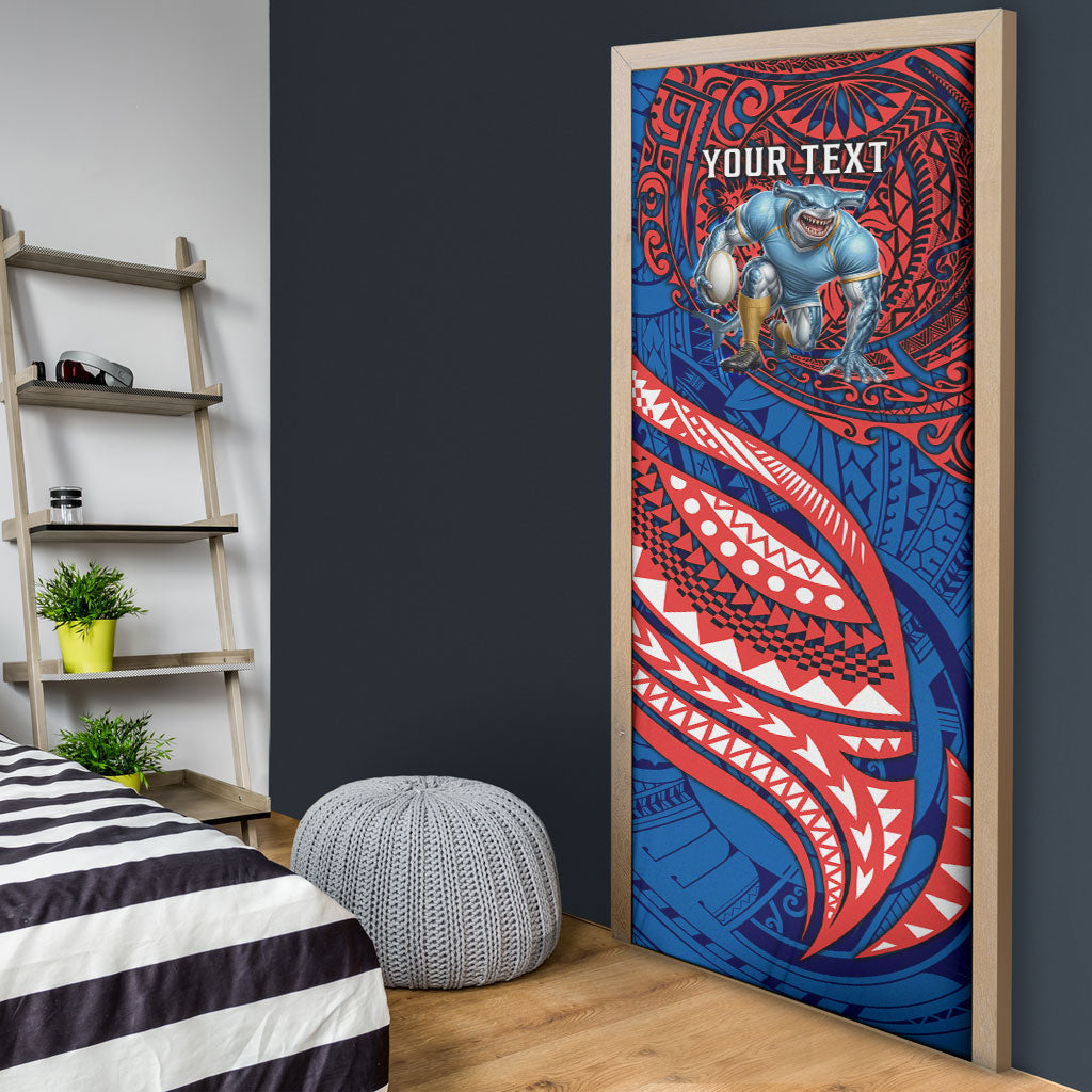 Personalised Newcastle Knights Door Cover Polynesian Tribal Art Style With Armored Knight Mascot