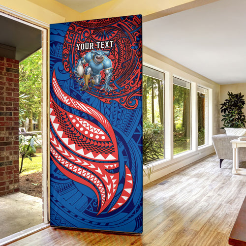 Personalised Newcastle Knights Door Cover Polynesian Tribal Art Style With Armored Knight Mascot