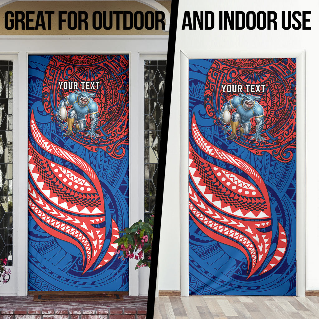 Personalised Newcastle Knights Door Cover Polynesian Tribal Art Style With Armored Knight Mascot