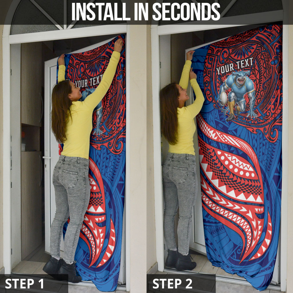 Personalised Newcastle Knights Door Cover Polynesian Tribal Art Style With Armored Knight Mascot