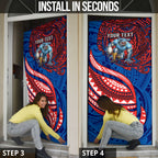 Personalised Newcastle Knights Door Cover Polynesian Tribal Art Style With Armored Knight Mascot
