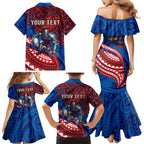 Personalised Newcastle Knights Family Matching Mermaid Dress and Hawaiian Shirt Polynesian Tribal Art Style With Armored Knight Mascot