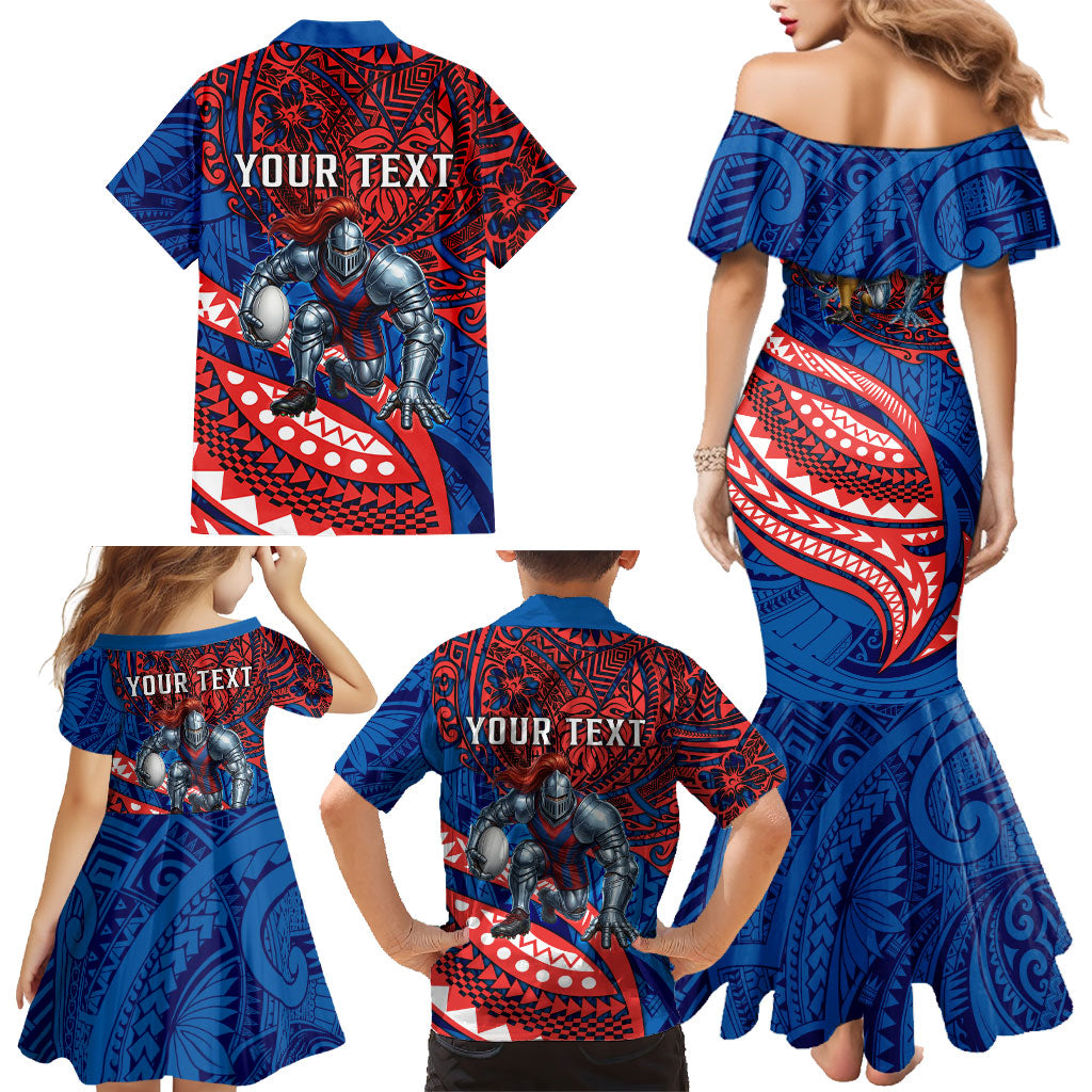 Personalised Newcastle Knights Family Matching Mermaid Dress and Hawaiian Shirt Polynesian Tribal Art Style With Armored Knight Mascot