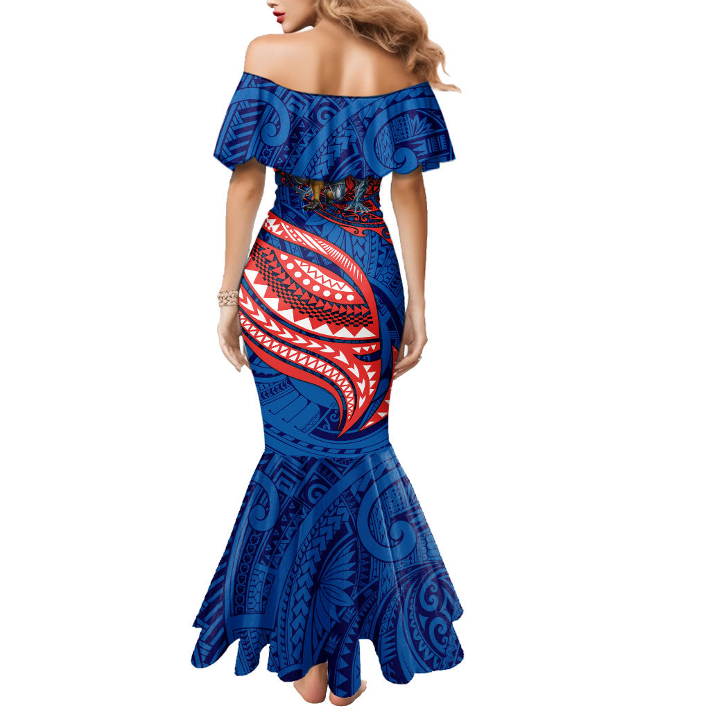 Personalised Newcastle Knights Family Matching Mermaid Dress and Hawaiian Shirt Polynesian Tribal Art Style With Armored Knight Mascot