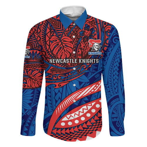 Personalised Newcastle Knights Family Matching Off Shoulder Maxi Dress and Hawaiian Shirt Polynesian Tribal Art Style With Armored Knight Mascot