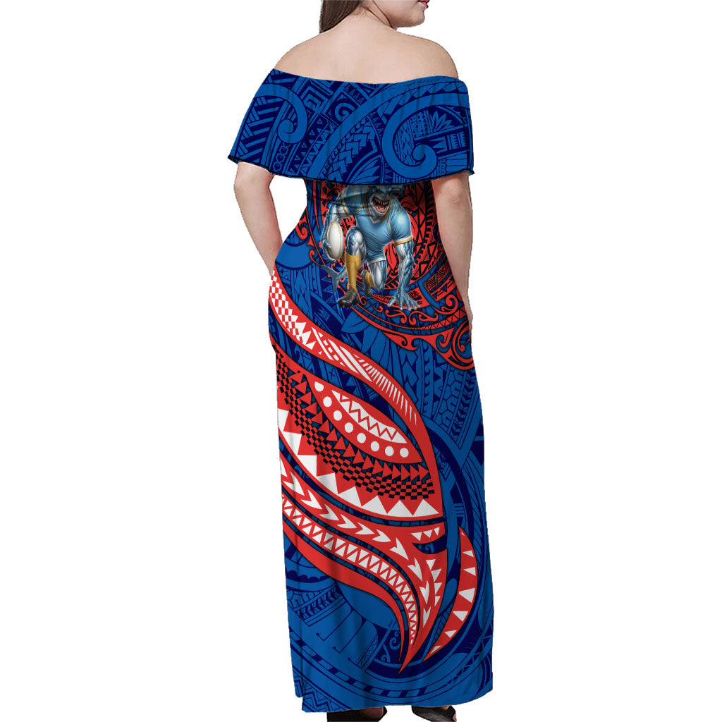 Personalised Newcastle Knights Family Matching Off Shoulder Maxi Dress and Hawaiian Shirt Polynesian Tribal Art Style With Armored Knight Mascot