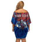 Personalised Newcastle Knights Family Matching Off Shoulder Short Dress and Hawaiian Shirt Polynesian Tribal Art Style With Armored Knight Mascot
