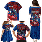 Personalised Newcastle Knights Family Matching Puletasi and Hawaiian Shirt Polynesian Tribal Art Style With Armored Knight Mascot