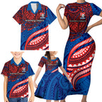 Personalised Newcastle Knights Family Matching Short Sleeve Bodycon Dress and Hawaiian Shirt Polynesian Tribal Art Style With Armored Knight Mascot