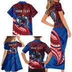 Personalised Newcastle Knights Family Matching Short Sleeve Bodycon Dress and Hawaiian Shirt Polynesian Tribal Art Style With Armored Knight Mascot