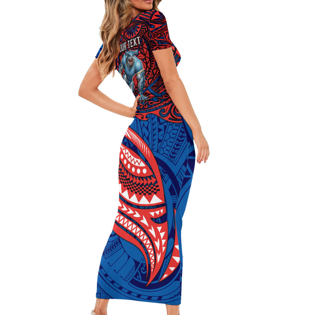 Personalised Newcastle Knights Family Matching Short Sleeve Bodycon Dress and Hawaiian Shirt Polynesian Tribal Art Style With Armored Knight Mascot