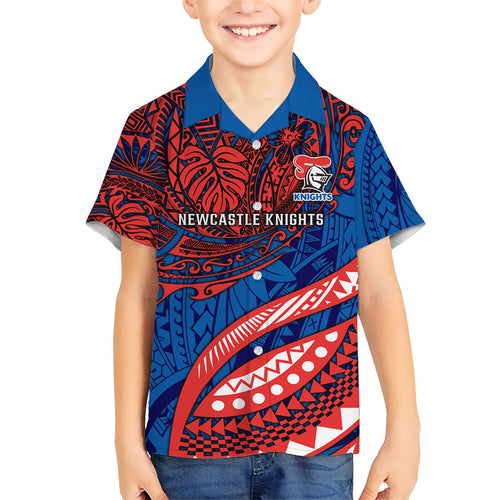 Personalised Newcastle Knights Family Matching Short Sleeve Bodycon Dress and Hawaiian Shirt Polynesian Tribal Art Style With Armored Knight Mascot
