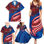 Personalised Newcastle Knights Family Matching Summer Maxi Dress and Hawaiian Shirt Polynesian Tribal Art Style With Armored Knight Mascot