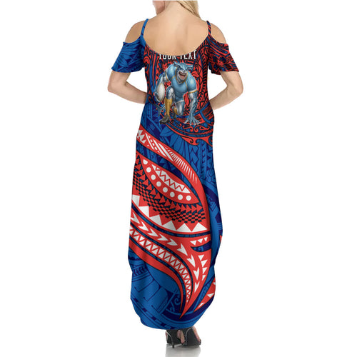Personalised Newcastle Knights Family Matching Summer Maxi Dress and Hawaiian Shirt Polynesian Tribal Art Style With Armored Knight Mascot