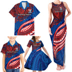 Personalised Newcastle Knights Family Matching Tank Maxi Dress and Hawaiian Shirt Polynesian Tribal Art Style With Armored Knight Mascot