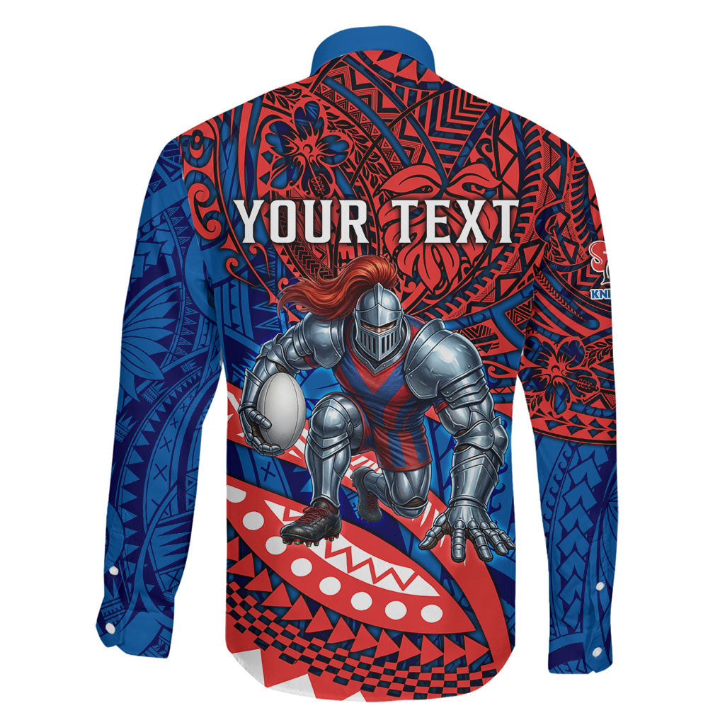 Personalised Newcastle Knights Family Matching Tank Maxi Dress and Hawaiian Shirt Polynesian Tribal Art Style With Armored Knight Mascot