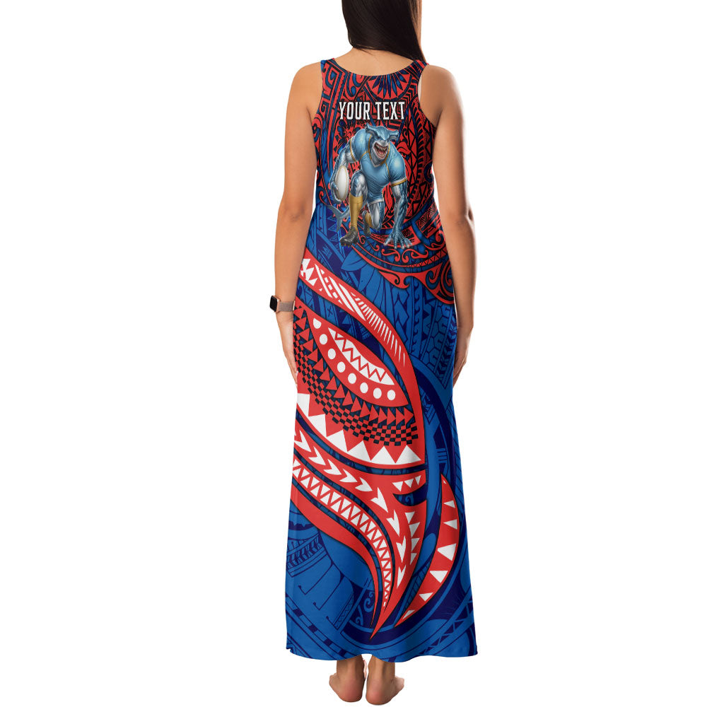 Personalised Newcastle Knights Family Matching Tank Maxi Dress and Hawaiian Shirt Polynesian Tribal Art Style With Armored Knight Mascot