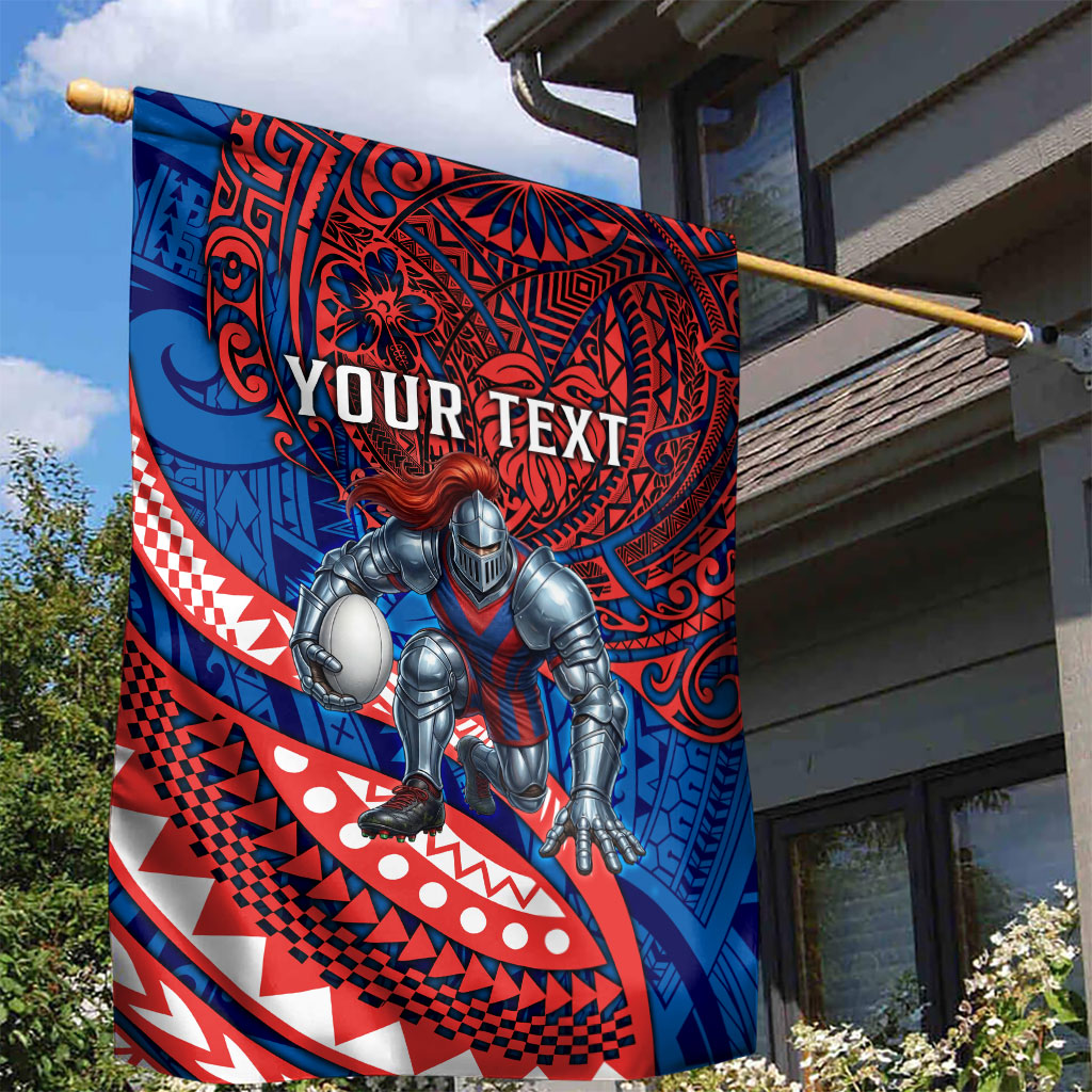 Personalised Newcastle Knights Garden Flag Polynesian Tribal Art Style With Armored Knight Mascot