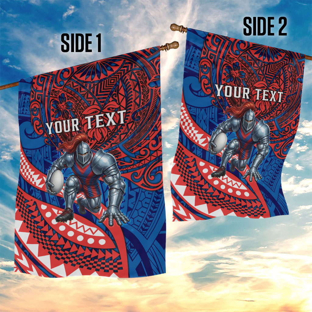 Personalised Newcastle Knights Garden Flag Polynesian Tribal Art Style With Armored Knight Mascot
