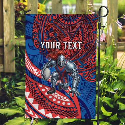 Personalised Newcastle Knights Garden Flag Polynesian Tribal Art Style With Armored Knight Mascot