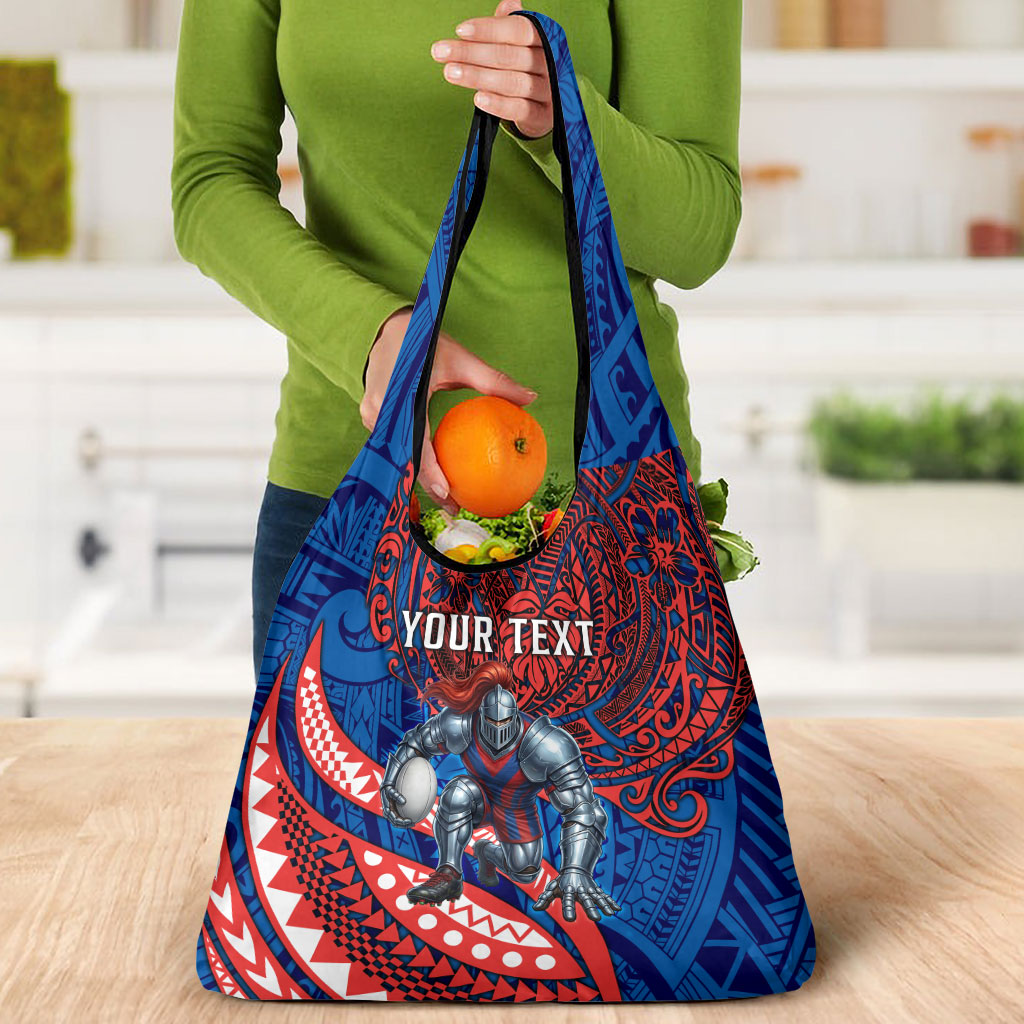 Personalised Newcastle Knights Grocery Bag Polynesian Tribal Art Style With Armored Knight Mascot