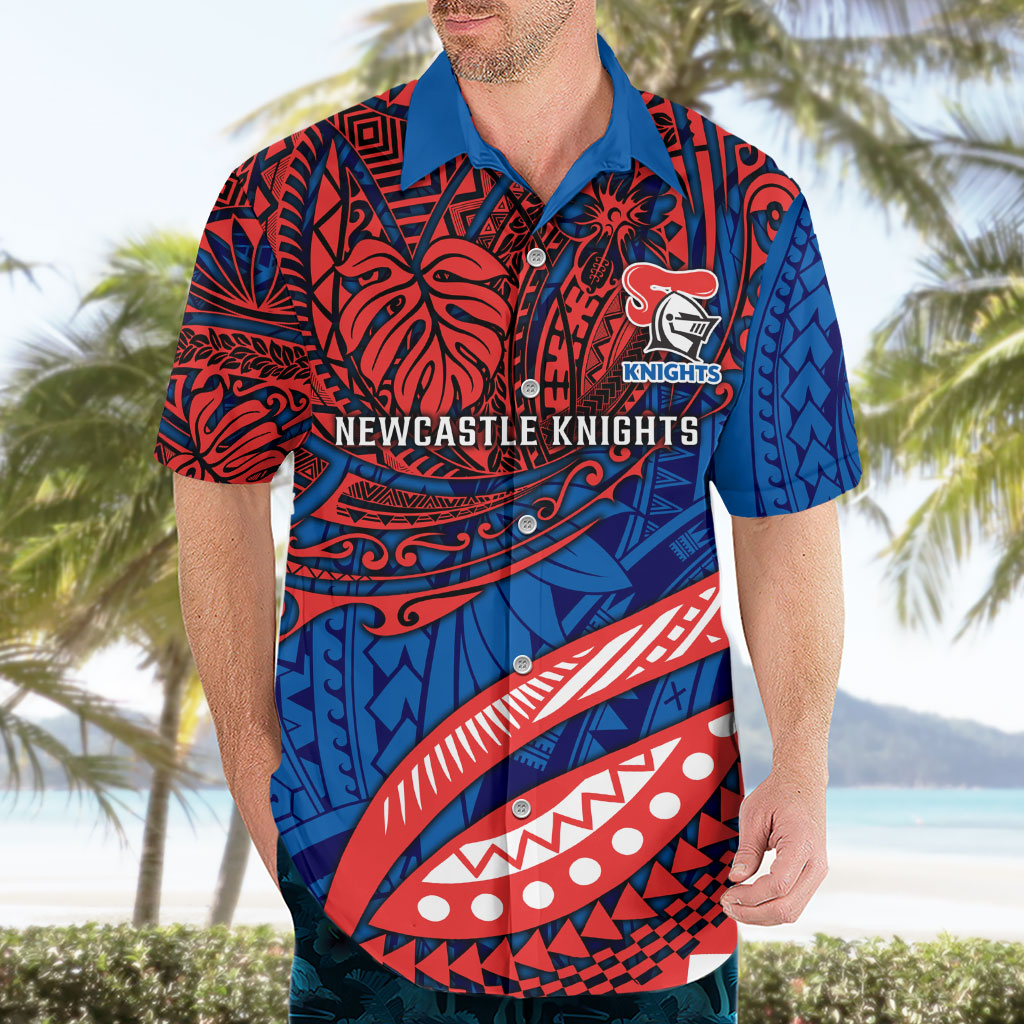 Personalised Newcastle Knights Hawaiian Shirt Polynesian Tribal Art Style With Armored Knight Mascot