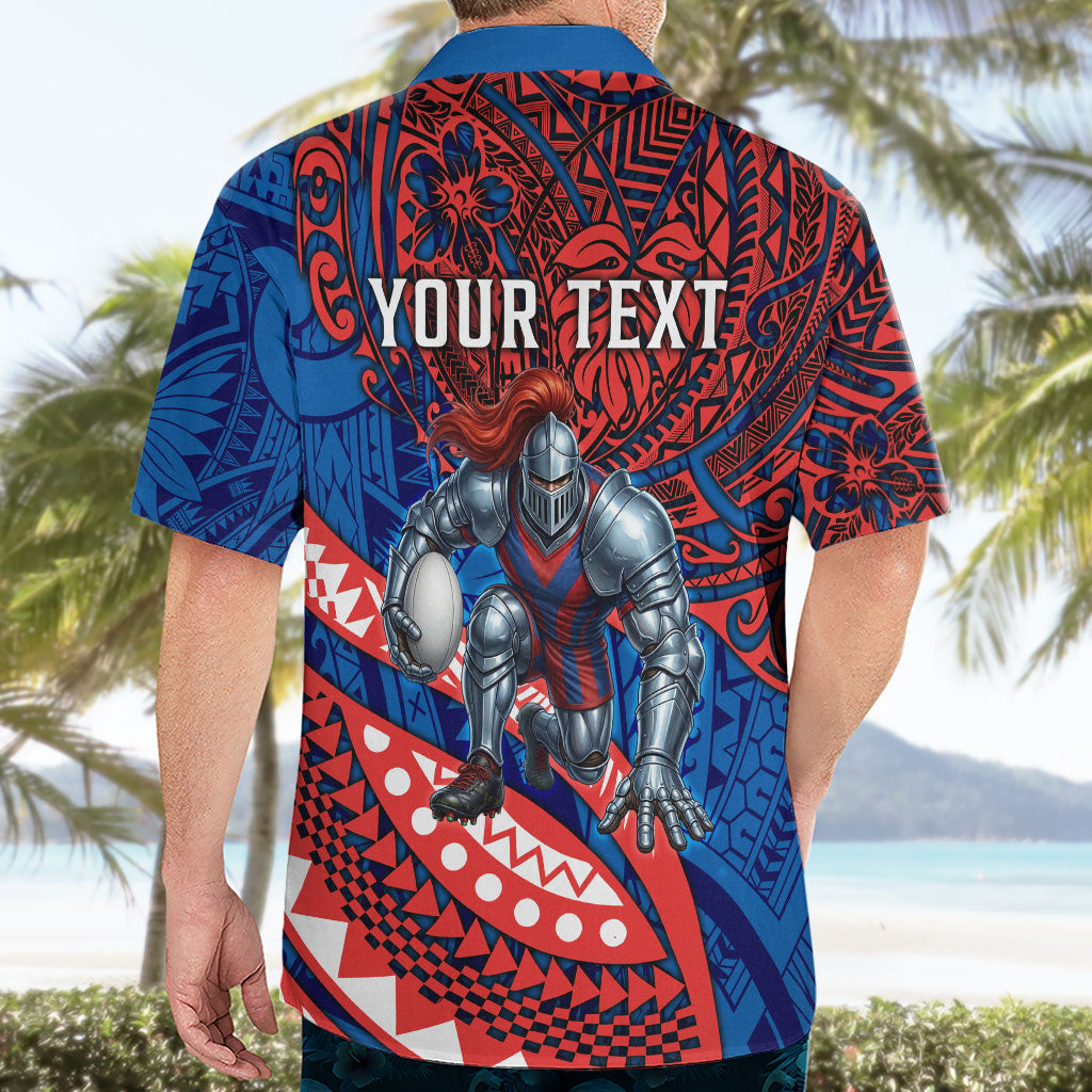 Personalised Newcastle Knights Hawaiian Shirt Polynesian Tribal Art Style With Armored Knight Mascot