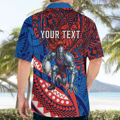 Personalised Newcastle Knights Hawaiian Shirt Polynesian Tribal Art Style With Armored Knight Mascot