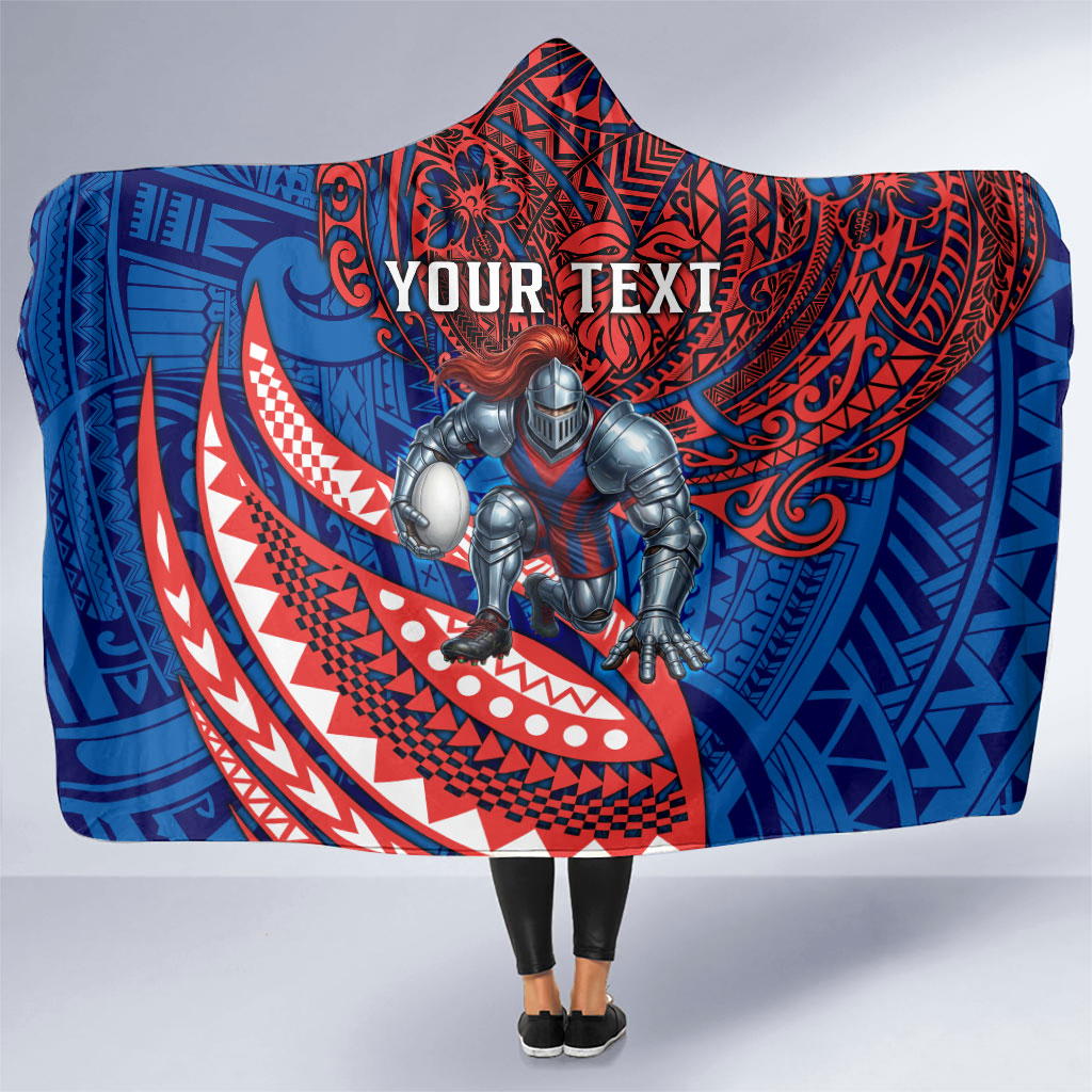 Personalised Newcastle Knights Hooded Blanket Polynesian Tribal Art Style With Armored Knight Mascot