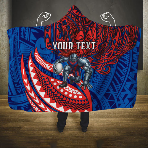 Personalised Newcastle Knights Hooded Blanket Polynesian Tribal Art Style With Armored Knight Mascot