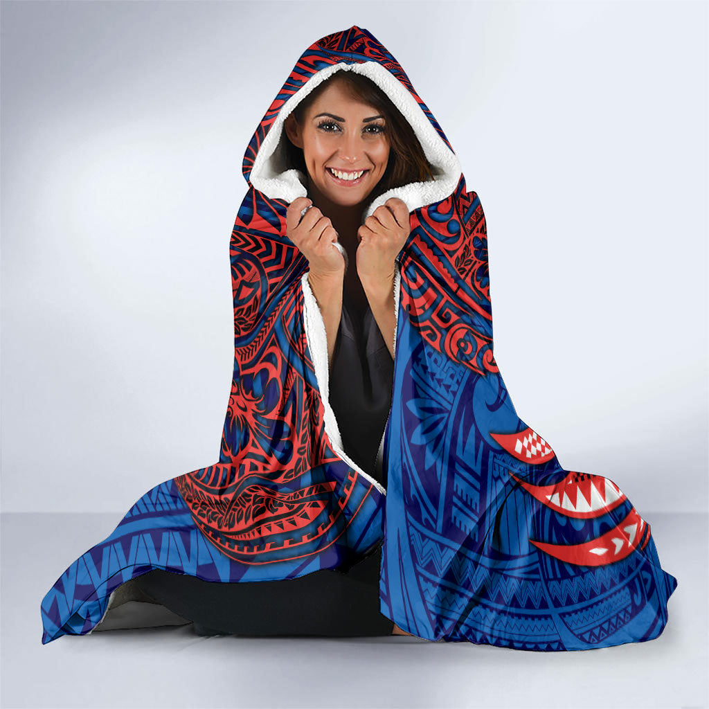Personalised Newcastle Knights Hooded Blanket Polynesian Tribal Art Style With Armored Knight Mascot