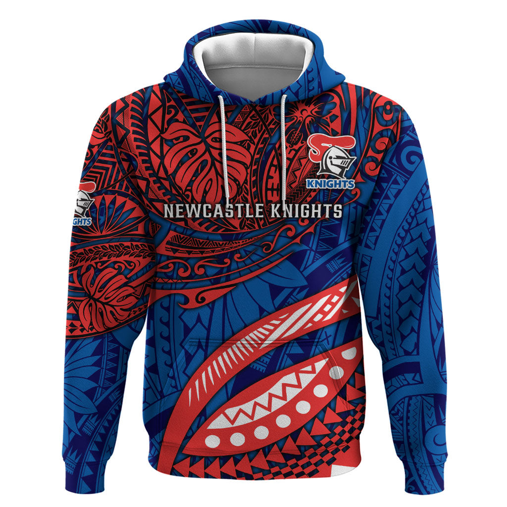 Personalised Newcastle Knights Hoodie Polynesian Tribal Art Style With Armored Knight Mascot