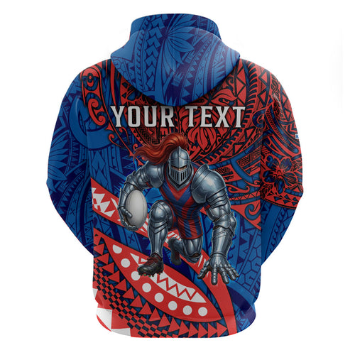 Personalised Newcastle Knights Hoodie Polynesian Tribal Art Style With Armored Knight Mascot