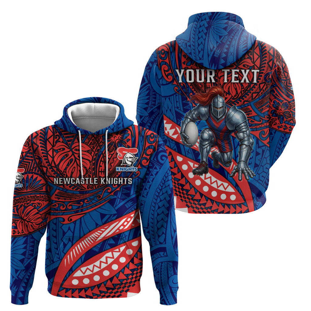 Personalised Newcastle Knights Hoodie Polynesian Tribal Art Style With Armored Knight Mascot