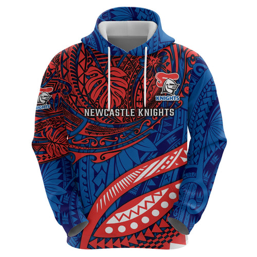 Personalised Newcastle Knights Hoodie Polynesian Tribal Art Style With Armored Knight Mascot
