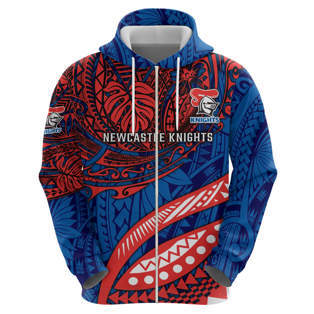 Personalised Newcastle Knights Hoodie Polynesian Tribal Art Style With Armored Knight Mascot