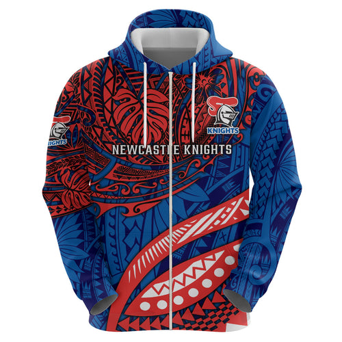 Personalised Newcastle Knights Hoodie Polynesian Tribal Art Style With Armored Knight Mascot