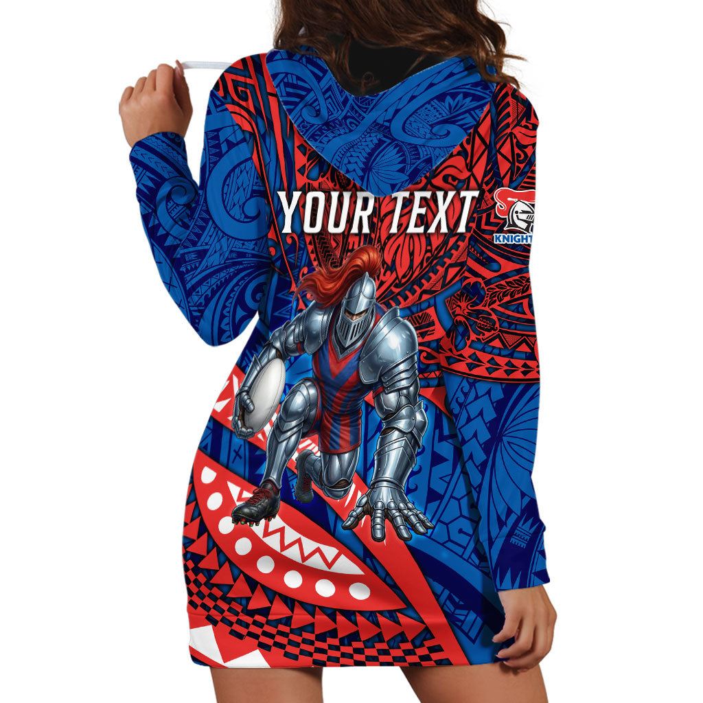 Personalised Newcastle Knights Hoodie Dress Polynesian Tribal Art Style With Armored Knight Mascot