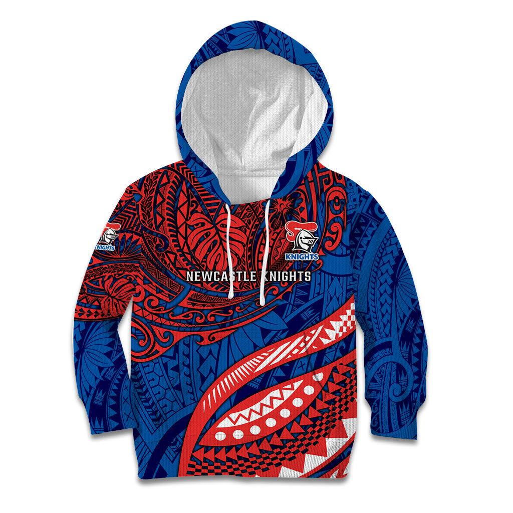 Personalised Newcastle Knights Kid Hoodie Polynesian Tribal Art Style With Armored Knight Mascot