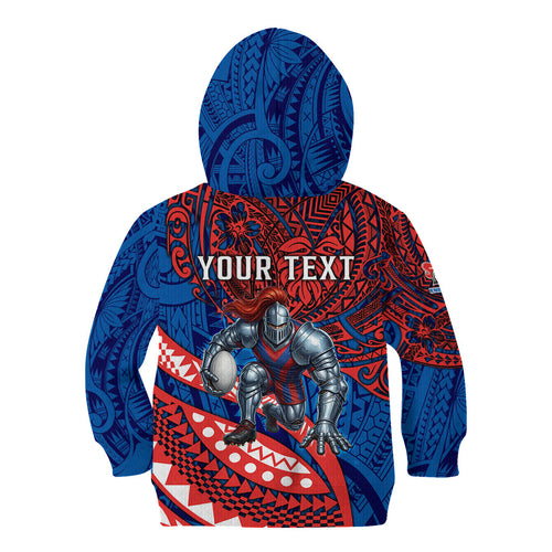 Personalised Newcastle Knights Kid Hoodie Polynesian Tribal Art Style With Armored Knight Mascot